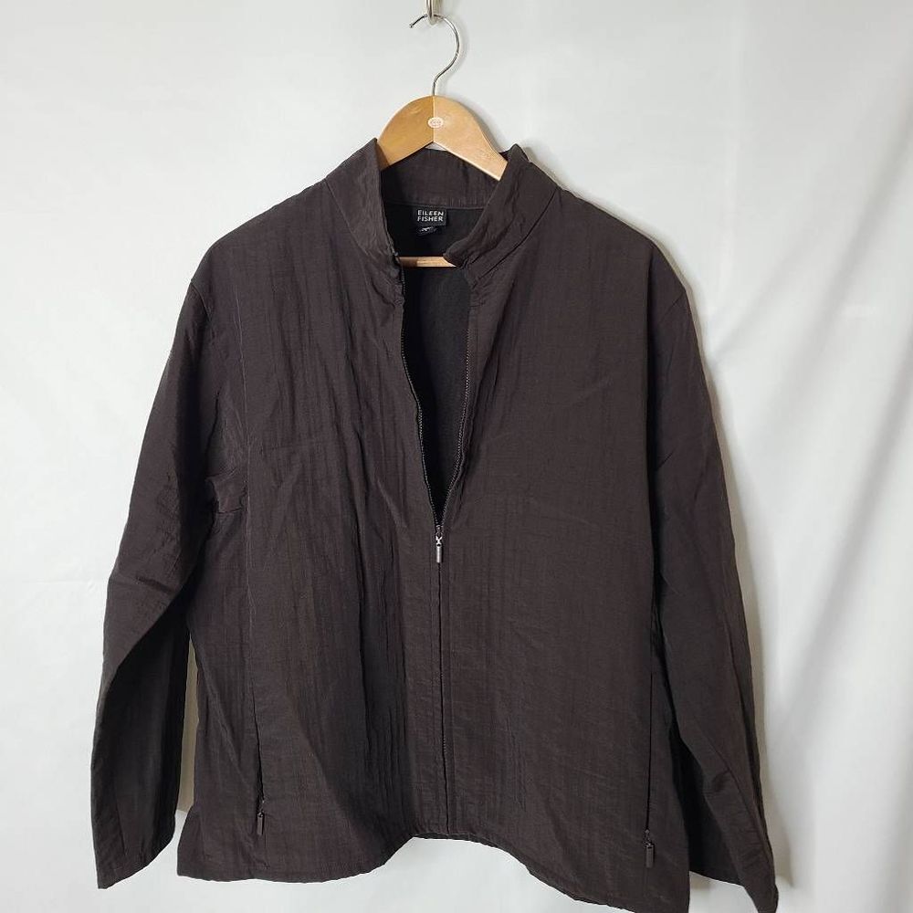 Eileen Fisher‎ Vintage Dark Brown Zip Front Lightweight Jacket Blazer sz L